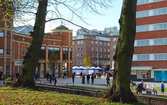 Broadgate viewed from Holy Trinity Church in 1960 and 2012